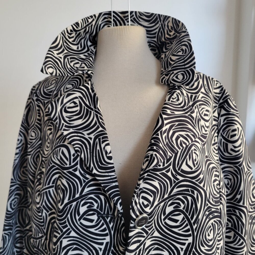 Rafaella Women's Dressy, Black/White Floral Pattern Blazer (Size: Large)